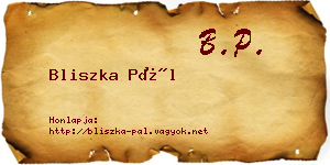 Bliszka Pál névjegykártya